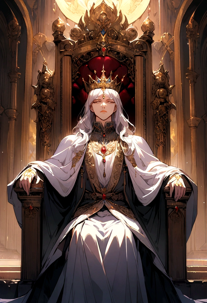 A magnificent king sitting on the throne, European,detailed face