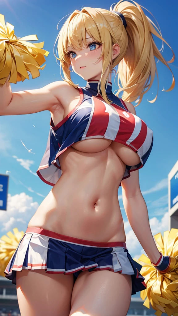One woman,whole body,Big Breasts,Blonde,ponytail,Cheerleader,Belly button