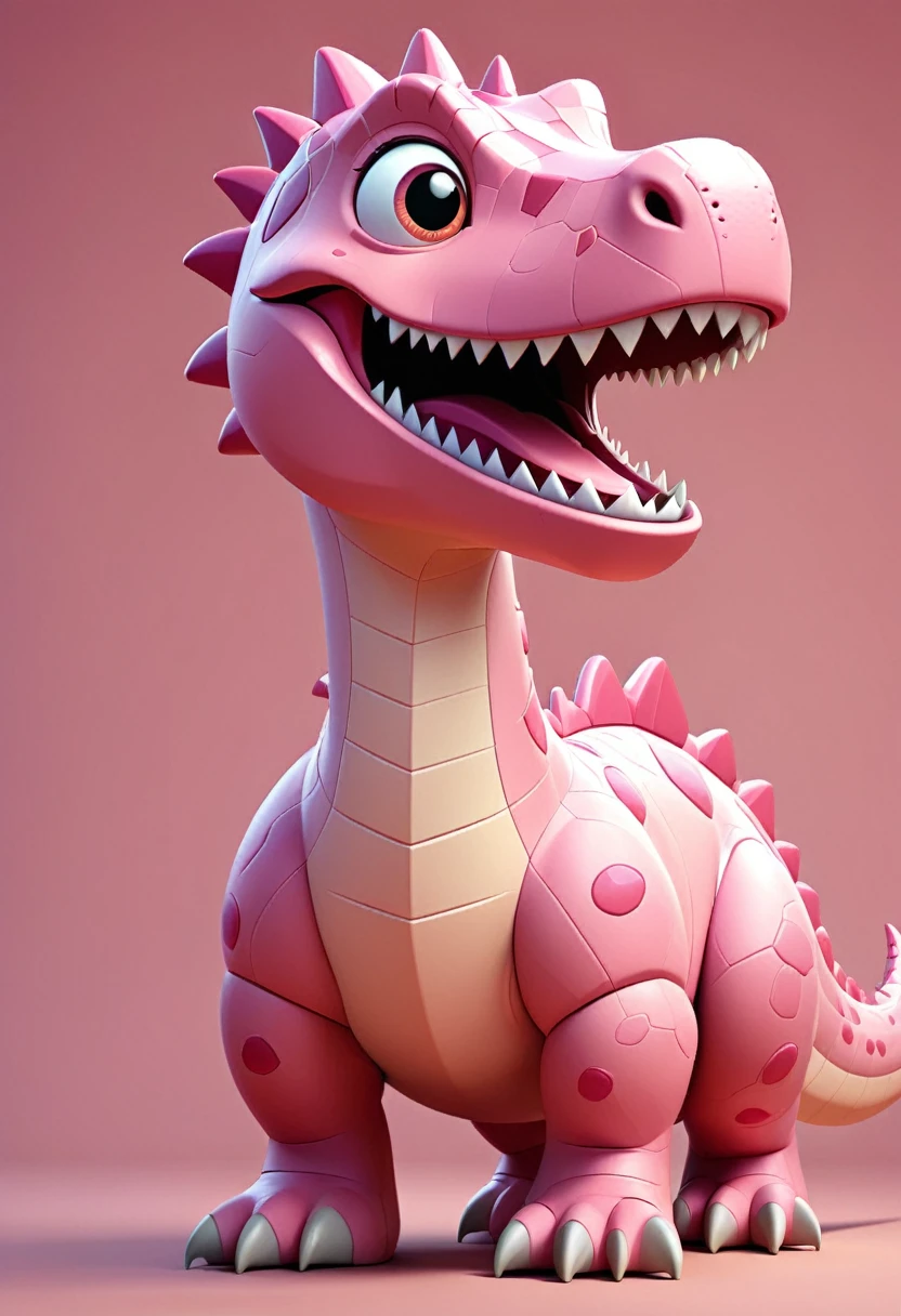 smiley, anime style, cubism, uhd, anatomically correct, High quality cute 3D simple cartoon style pink tone dinosaur