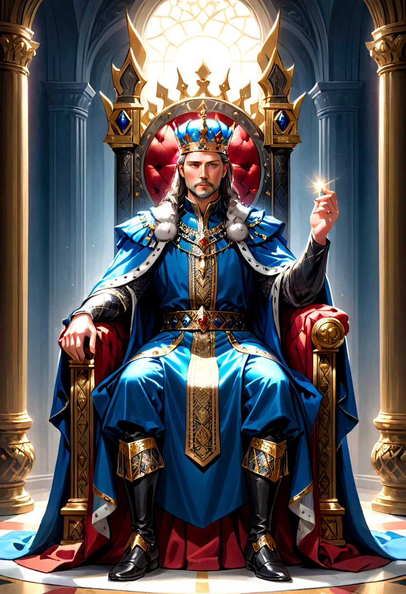 A magnificent king sitting on the throne, European,detailed face