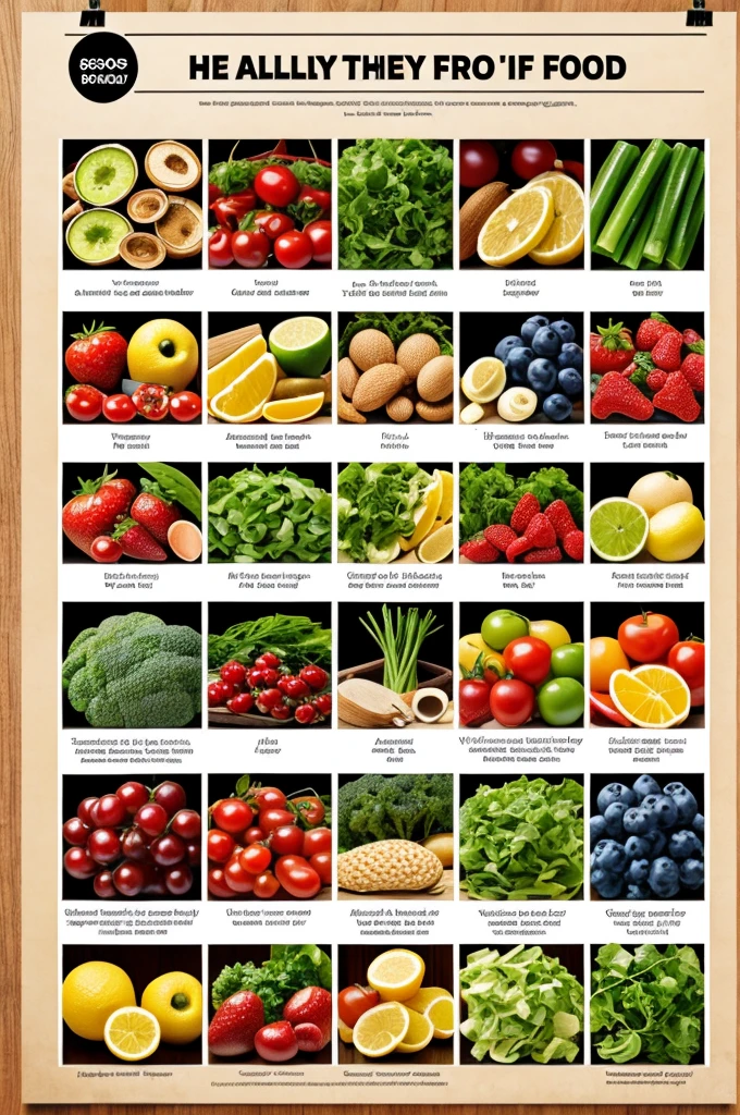 A poster with a list of and images of healthy foods in English