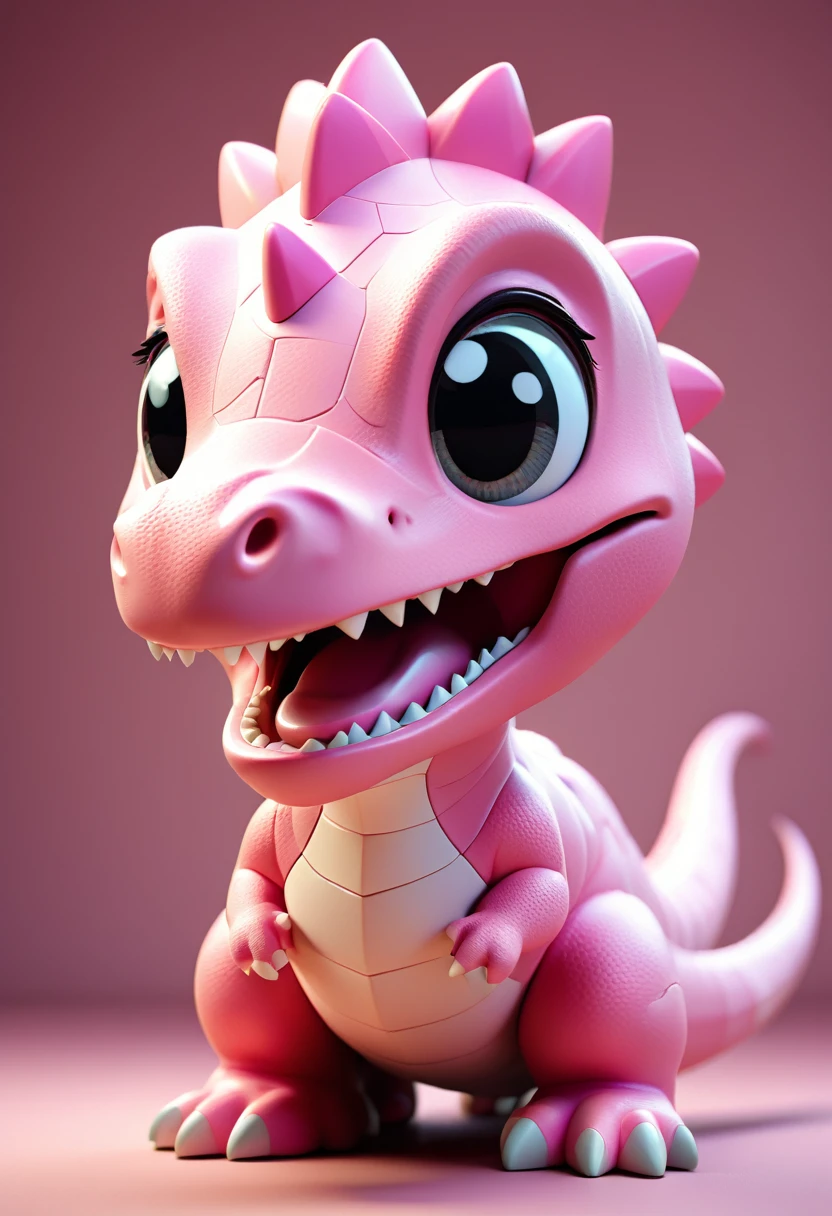 smiley, anime style, cubism, uhd, anatomically correct, High quality cute 3D simple cartoon style pink tone dinosaur