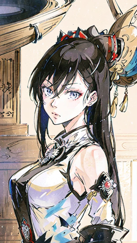  a woman with long hair and a sword, detailed anime art, Detailed art from the main anime, intricate manga drawing, the Queen of Blades, hyper detailed manga drawing, high detailed official artwork, stunning manga art style, trends on artstation pixiv, detailed anime artwork, Queen of Blades, clean detailed anime art, black and white manga style