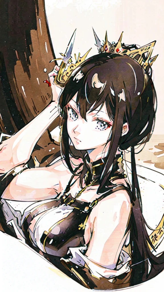 a woman with long hair and a sword, detailed anime art, Detailed art from the main anime, intricate manga drawing, the Queen of Blades, hyper detailed manga drawing, high detailed official artwork, stunning manga art style, trends on artstation pixiv, detailed anime artwork, Queen of Blades, clean detailed anime art, black and white manga style