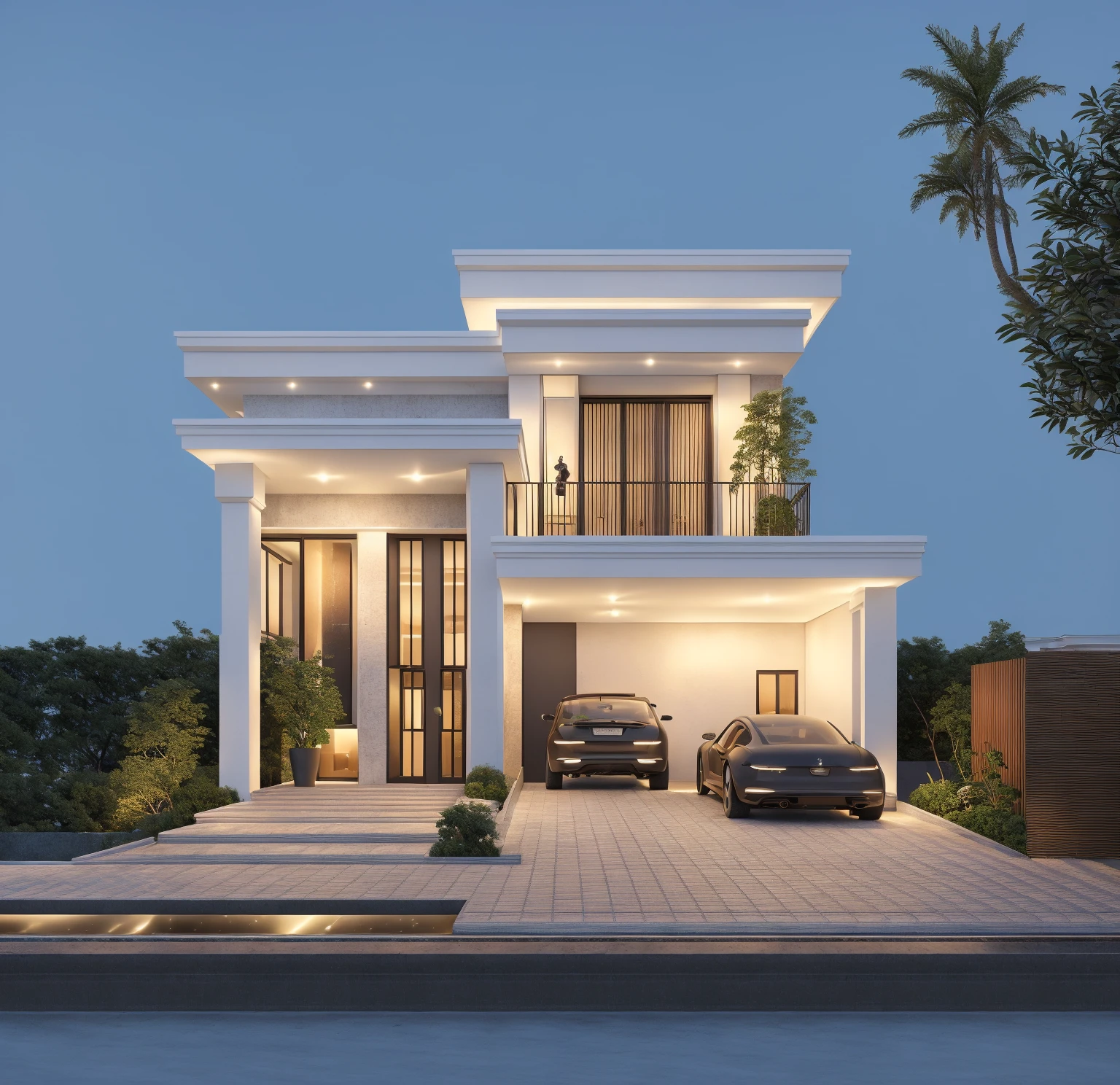 PLATFORM KTHOUSE, 1 morden villa, slope roof, main material of villa about build color wall:1.2 glass panel:1.1 and stone:1.2, 1large yard, 1 road runs in front of the house, (RAW photo, real, best quality, masterpiece:1.2), look morden minimalist, 1 road in front of the house, dynamic lighting:1.3, (hyper realistic, photo-realistic:1.2), high quality, (dark lighting:1.2), perfect lighting, archdaily, no human, light at 12 noon, light in door:1.2