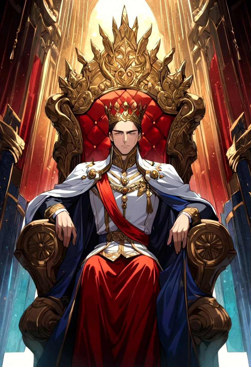 A magnificent king sitting on the throne, European,detailed face