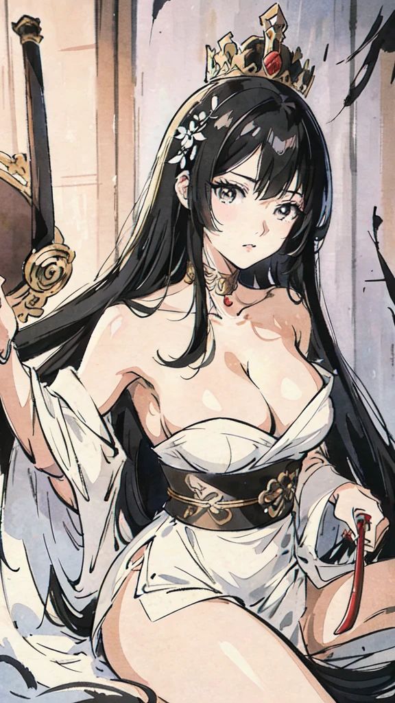  a woman with long hair and a sword, detailed anime art, Detailed art from the main anime, intricate manga drawing, the Queen of Blades, hyper detailed manga drawing, high detailed official artwork, stunning manga art style, trends on artstation pixiv, detailed anime artwork, Queen of Blades, clean detailed anime art, black and white manga style