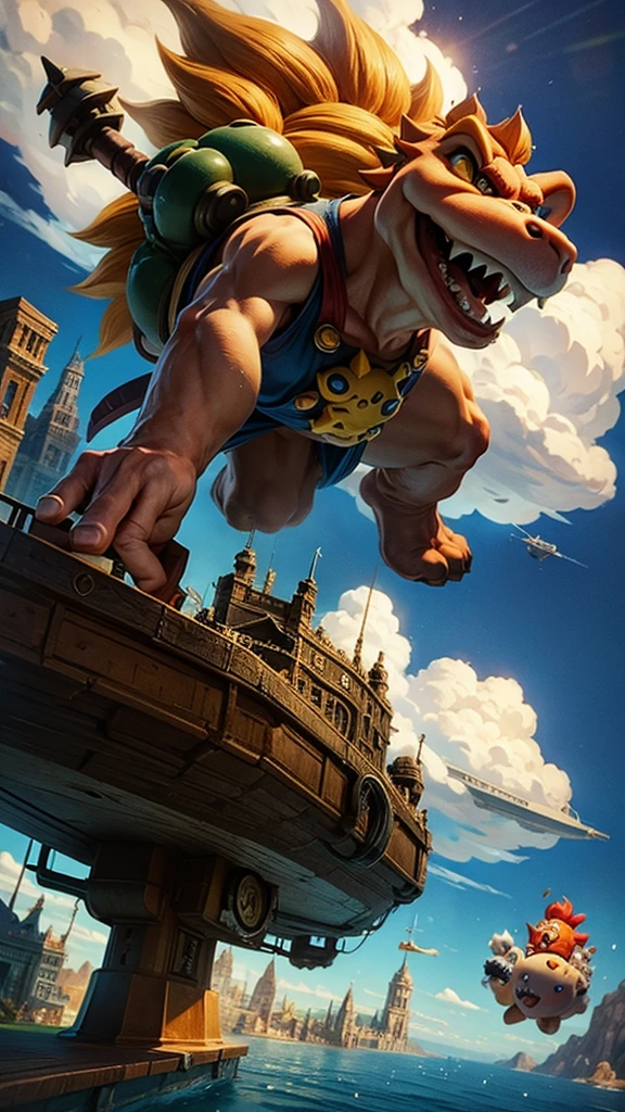 Super Mario fighting Bowser on the airship