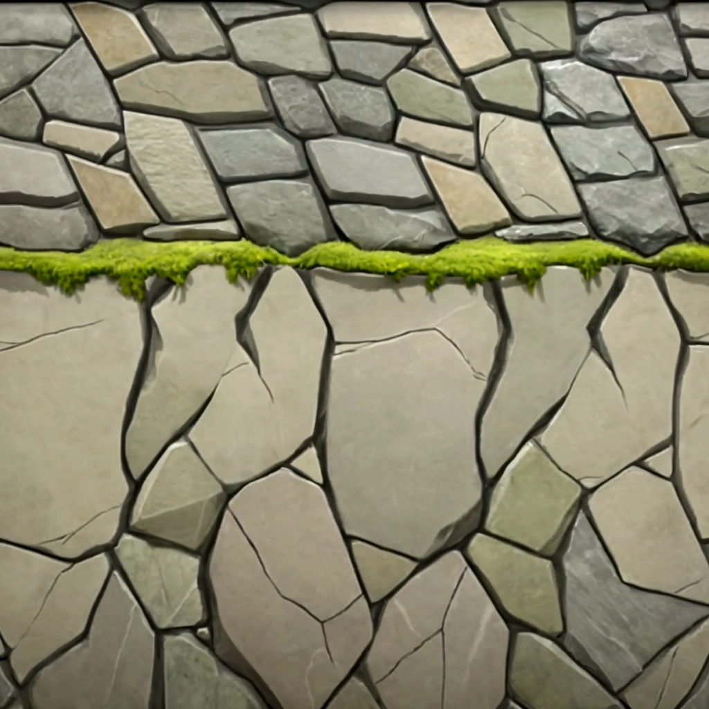 a close up of a stone wall with a green plant growing out of it, seamless game texture, game texture, mobile game background, video game texture, jagged blocks of stone, 2d texture, 2 d texture, tileable texture, detailed game art, tileset, stone texture, stylized stone cladding texture, stylized layered textures, game asset, dungeon background