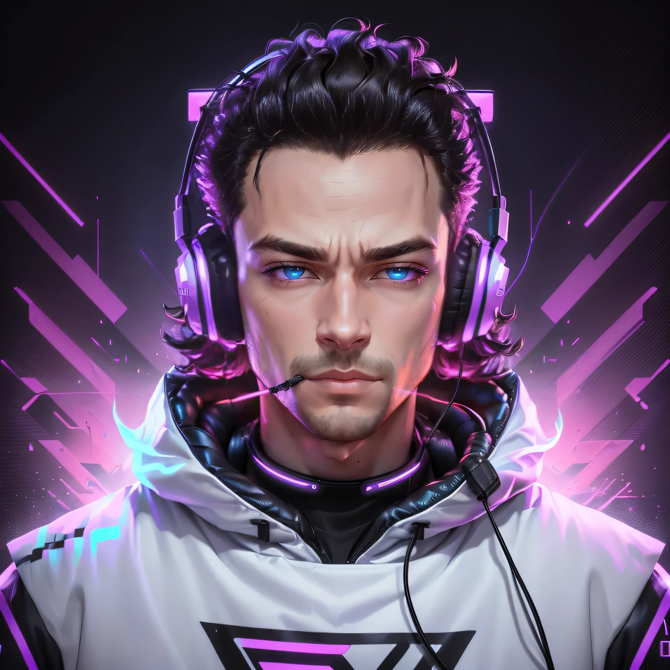 arafed image of a man with headphones on in front of a neon background, nft portrait, twitch streamer / gamer ludwig, profile picture 1024px, high quality portrait, epic game portrait, epic portrait illustration, sakimi, lofi portrait, jody highroller, portrait of jerma985, background artwork, twitch streamer, 2d portrait