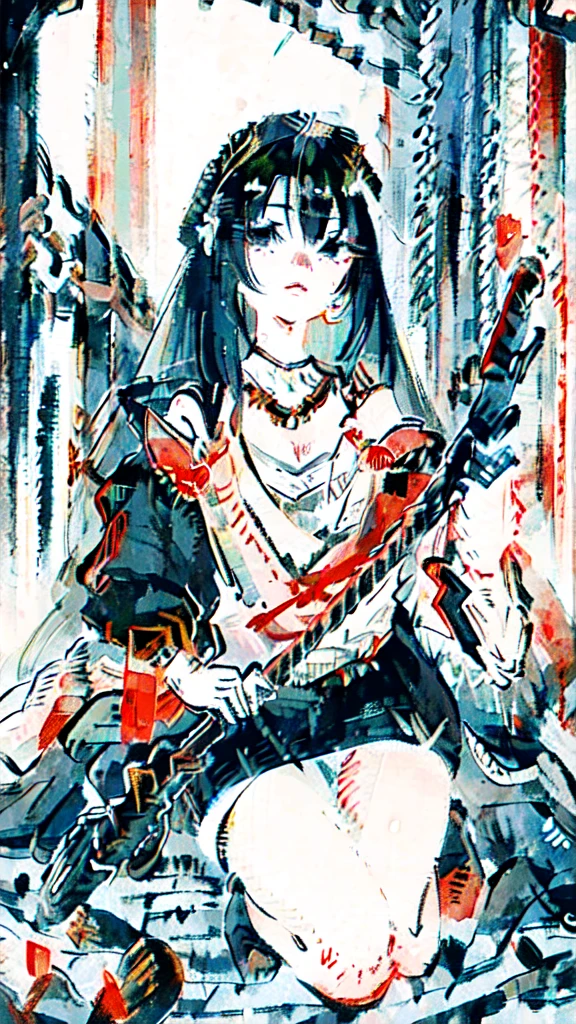  a woman with long hair and a sword, detailed anime art, Detailed art from the main anime, intricate manga drawing, the Queen of Blades, hyper detailed manga drawing, high detailed official artwork, stunning manga art style, trends on artstation pixiv, detailed anime artwork, Queen of Blades, clean detailed anime art, black and white manga style