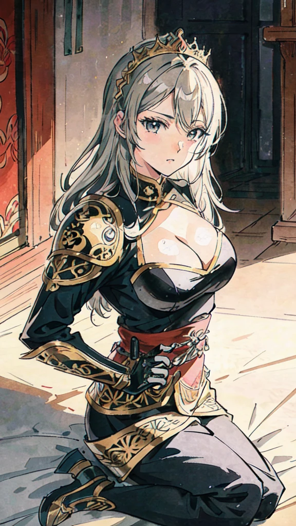  a woman with long hair and a sword, medieval armor, detailed anime art, Detailed art from the main anime, intricate manga drawing, the Queen of Blades, hyper detailed manga drawing, high detailed official artwork, stunning manga art style, trends on artstation pixiv, detailed anime artwork, Queen of Blades, clean detailed anime art, black and white manga style