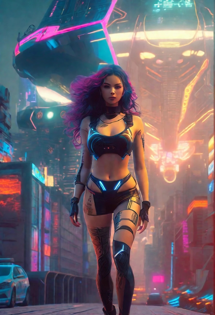 there is a woman in a bikini walking down the street, cyberpunk beautiful girl, cyberpunk 2 0 y. o model girl, beautiful cyberpunk woman model, in cyberpunk city, beutiful girl cyborg, cute cyborg girl, female cyberpunk anime girl, cyberpunk girl, 3 d render character art 8 k, in a futuristic cyberpunk city, cyberpunk art ultrarealistic 8k, dreamy cyberpunk girl