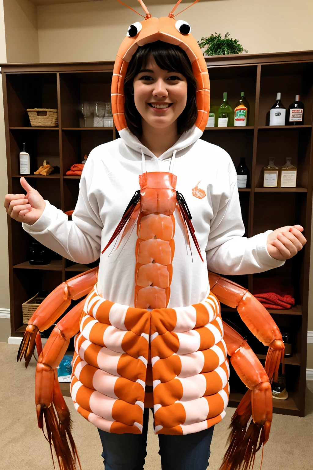 funny hyperrealistic shrimp costume
