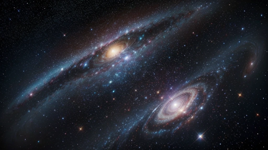 "Create an image of the cosmos with several distant galaxies, highlighting an extremely luminous quasar in the center of the scene, symbolizing the journey through the universe."