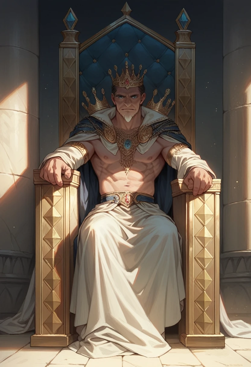 A magnificent king sitting on the throne, European,detailed face,25yo