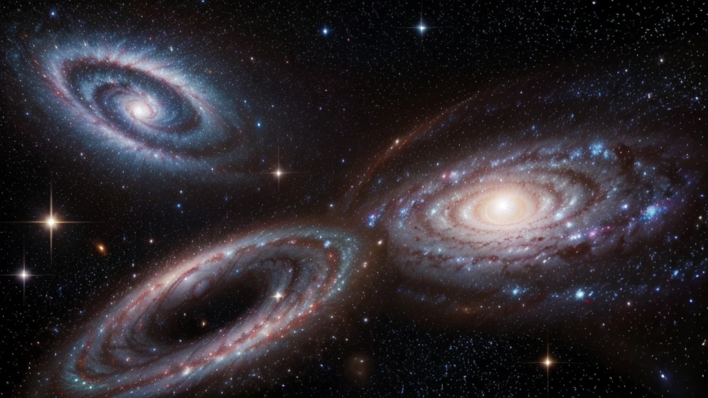 "Draw a bright quasar with a spiral galaxy in the background, showing the immensity of the universe."