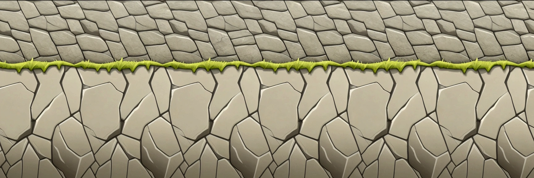 a cartoon illustration of a stone wall with grass growing on it, seamless game texture, game texture, video game texture, mobile game background, jagged blocks of stone, tileable texture, 2 d texture, 2d texture, tileset, detailed game art, stone texture, stylized layered textures, stylized stone cladding texture, dungeon background, game asset, flat texture