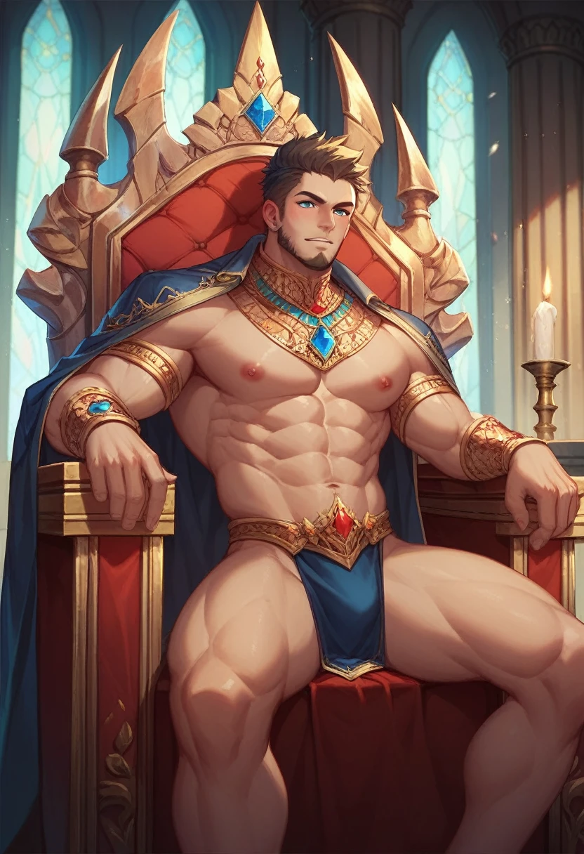 Male,A magnificent king sitting on the throne, European,detailed face
