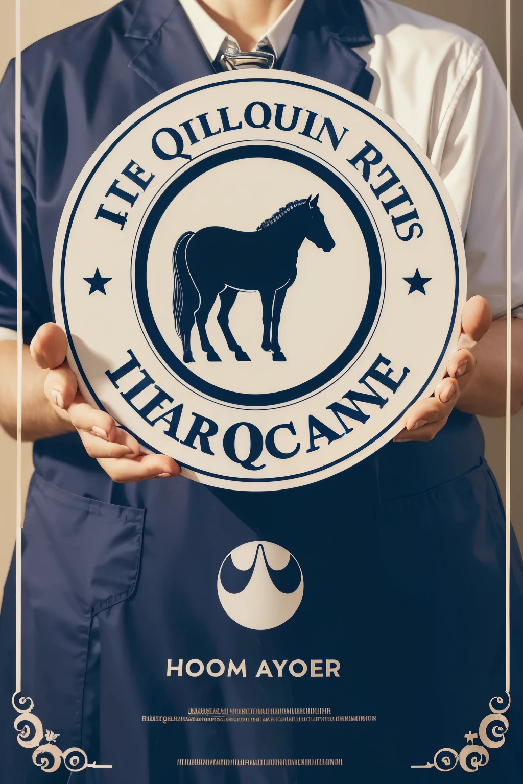 ((best qualityer)), ((work of art)), (detailded), logo for a large animal veterinarian who has a horse and an ox in the middle of a letter C, and at the bottom of the letter there is a hand with the palm up indicating welcome.
