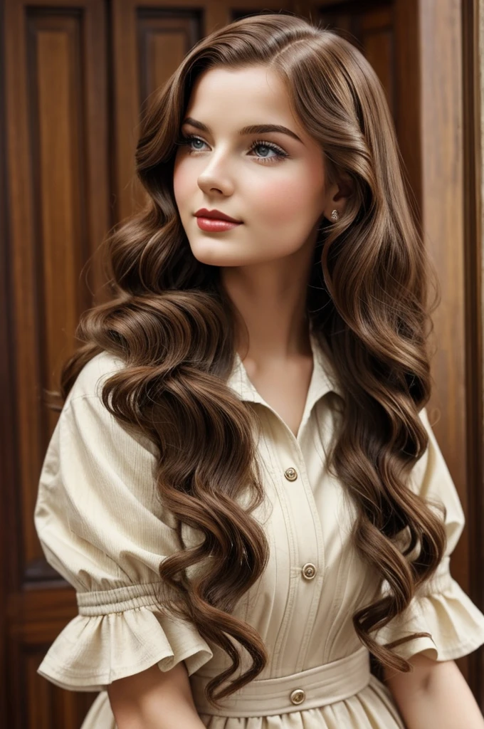 Super pretty girl,1940 style and hair,brown hair,russian,russian,1940 style,pretty