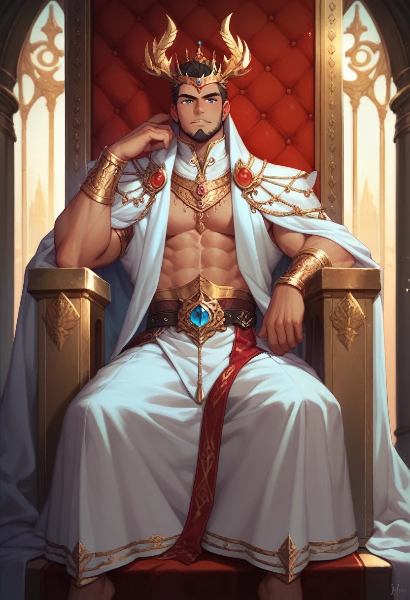 Male,A magnificent king sitting on the throne, European,detailed face,grand outfit