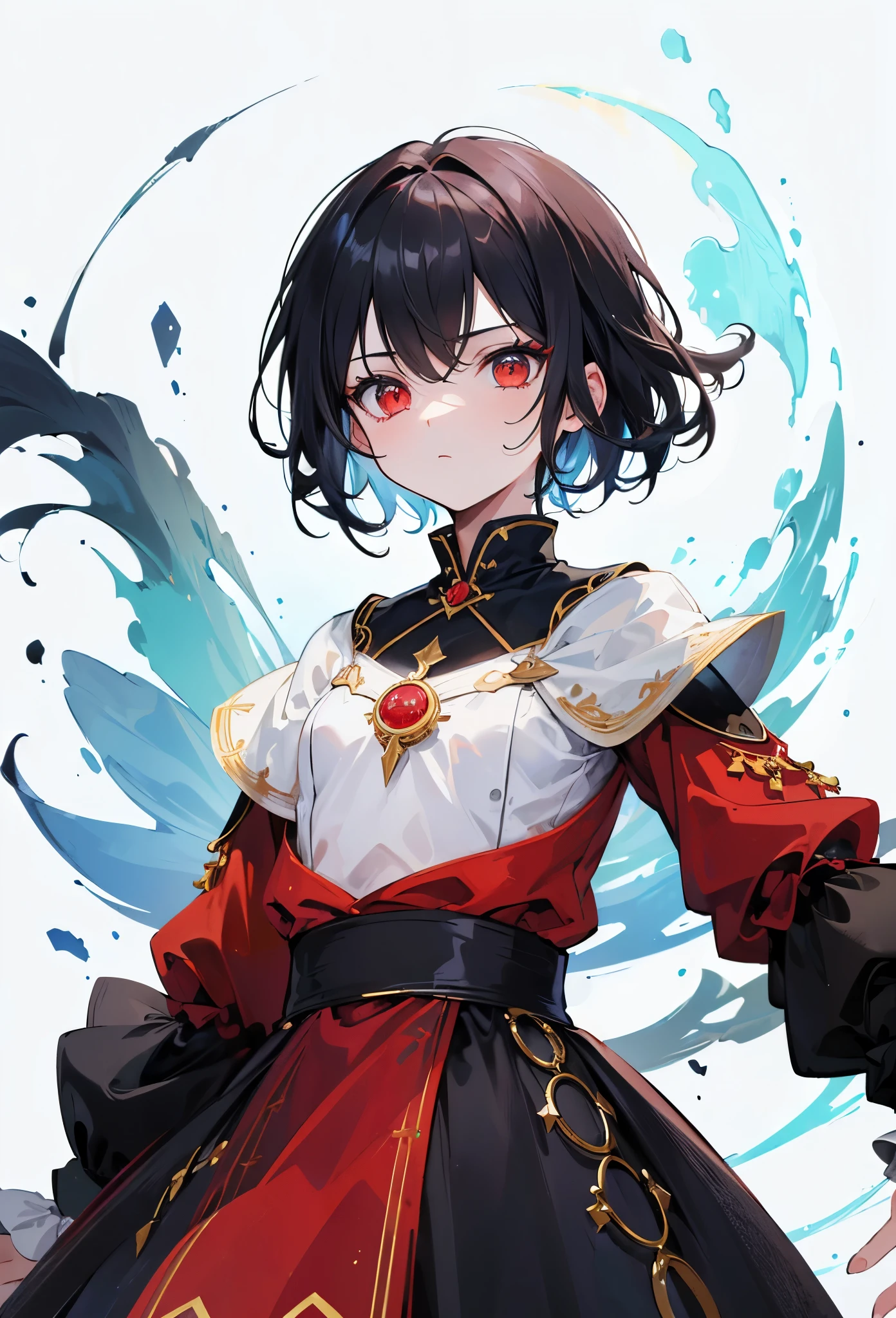 (Obra-prima, melhor qualidade: 1.2),(mage),alone, 1boy, masculino, black short hair , red eyes , medieval clothes , looking at the viewer