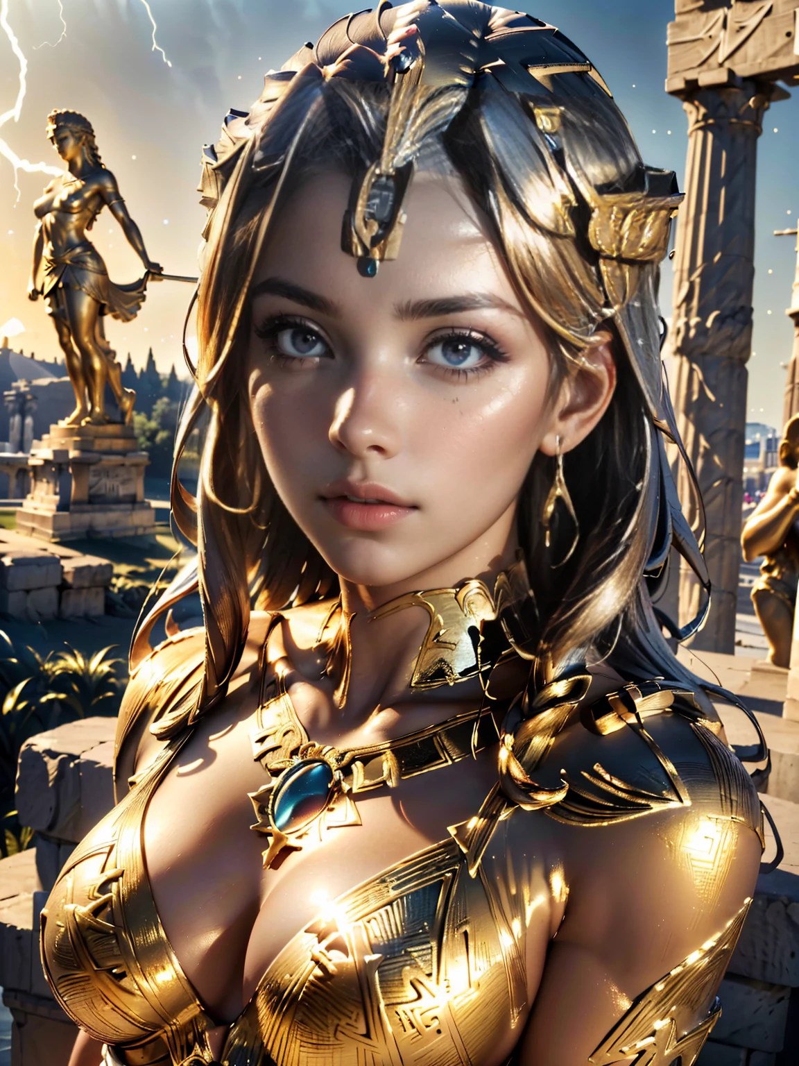 (masterpiece:1.4), (various angle:1.4), (best quality, highres:1.9), full body, (Natalie Imbruglia:1.4), (dynamic various pose:1.4), (greek goddess clothes:1.3), (horny:1.45), (magical night:1.3), (bitchy and naughty:1.4), (large lips done over:1.45) (eyes half-open:1.25), ((big redone breasts:1.5)), (photorealistic:1.4), (intricate and beautiful:1.2), (detailed light), (highres textures), , soft light passing through hair, (sharp), exposure blend, (bokeh), (hdr:1.4), (cinematic:1.2), ( girl), (younger), beautiful face, (Statue of Zeus at Olympia scenery background:1.35)