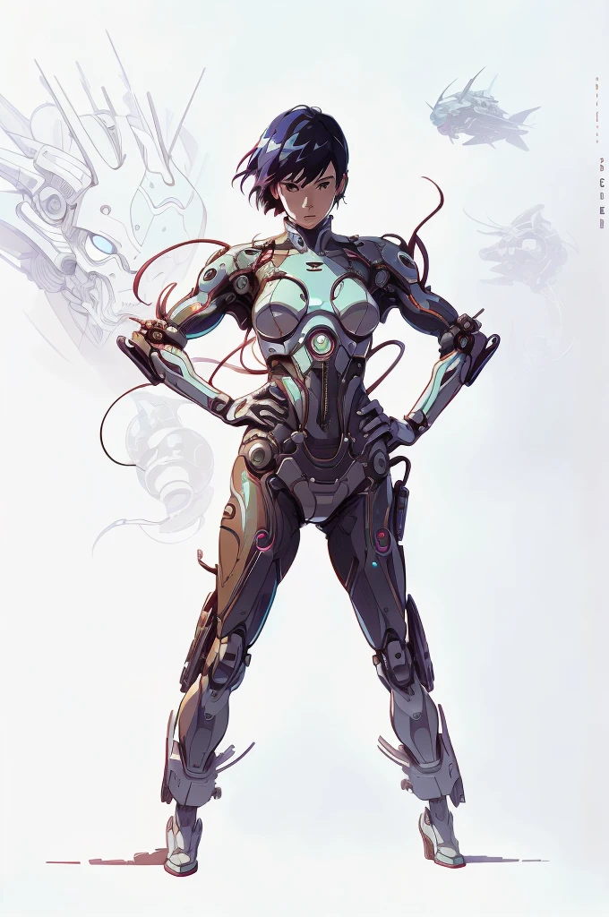 ghost in the shell in the style of 90's vintage anime, robotics, scifi, futuristic, surrealism, akira style, advance suit, detailed line art, fine details, greg rutkowski makoto shinkai kyoto animation key art feminine eye-level shot