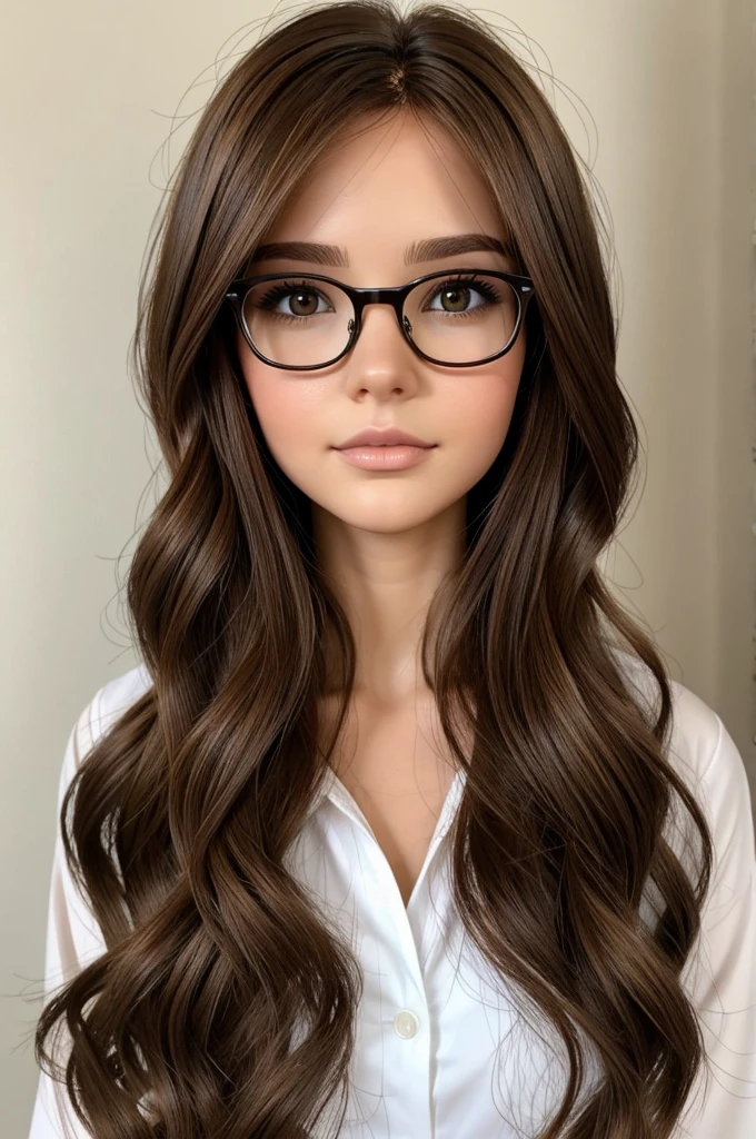 blythe doll brown hair without cap, brown eyes with glasses and brunette