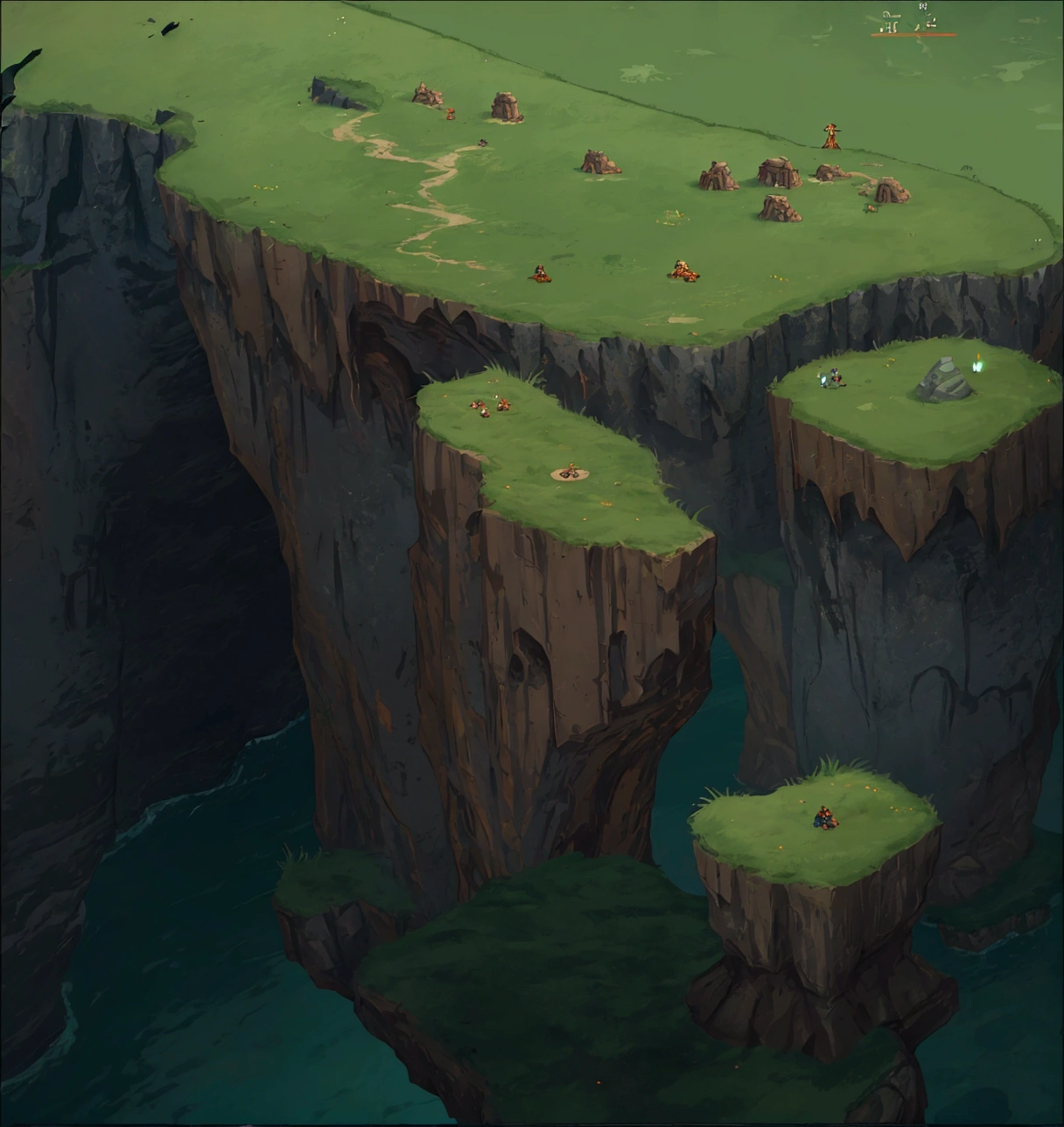 cartoon illustration of a cliff with grass growing on top, 2 d game art background, background art, rocky environment, game asset, 2 d texture, dungeon background, 2d texture, 2d game asset, background fortress, 2d game background, background is the ruins, cave background, detailed game art, stylized concept art, cliff side, 2 d game environment design