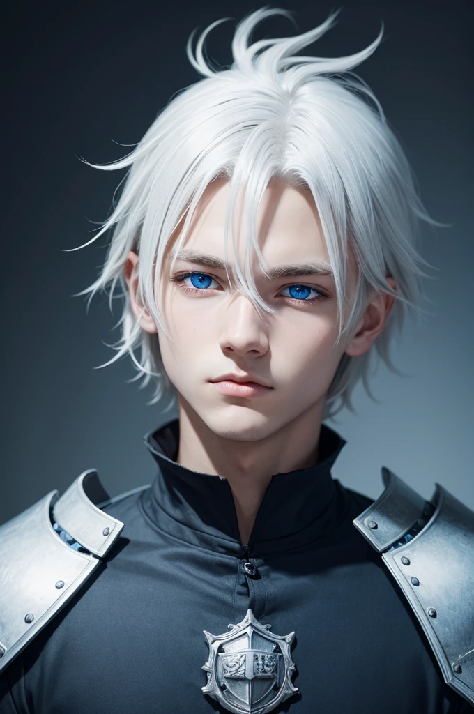1boy, 2d, Knight, portrait, whitehair, blueeyes