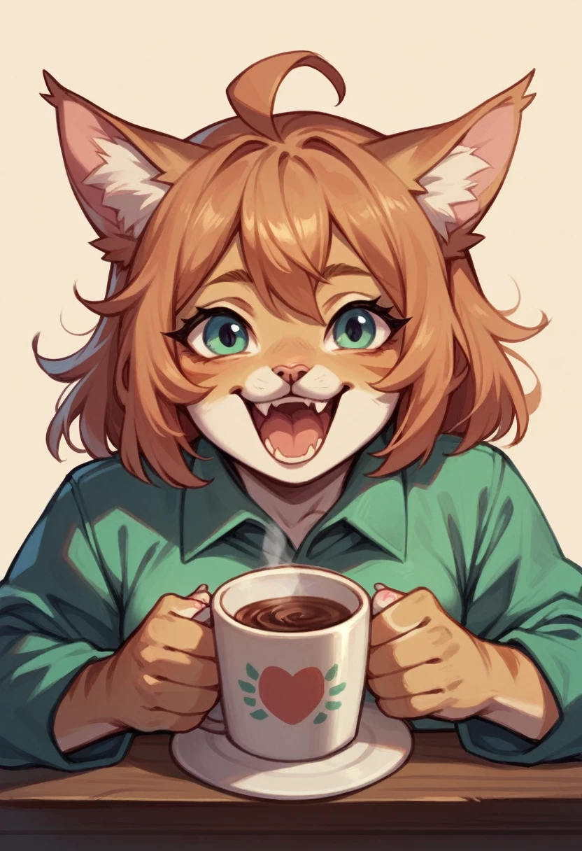 Happy cat with a cup of coffee