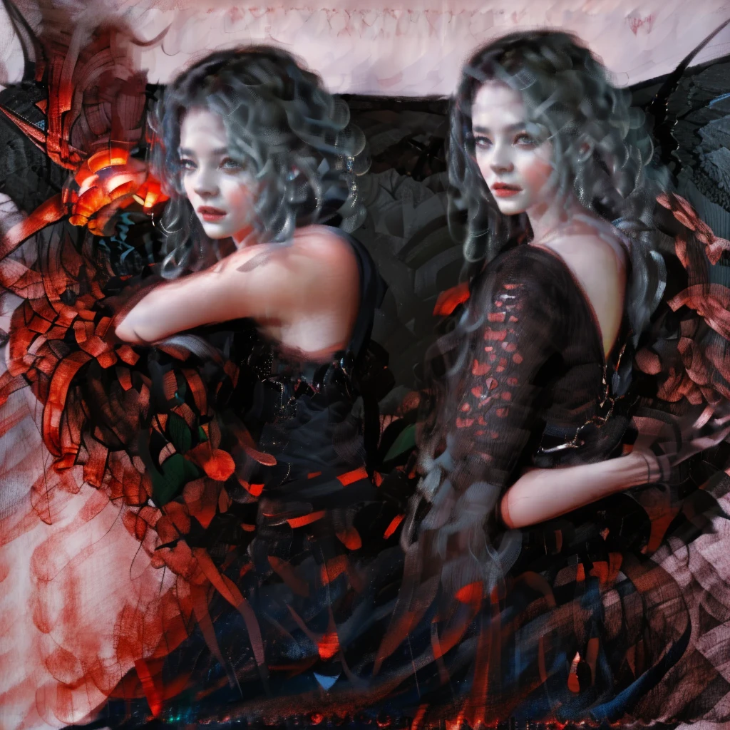 (((Remilia Scarlet))), beautiful detailed eyes, beautiful detailed lips, extremely detailed face and features, porcelain skin, long silver-blue hair, elegant pink dress, black bat wings, vampire, dark moody background, dramatic lighting, mysterious and alluring, highly detailed, 8k, photorealistic, fantasy portrait