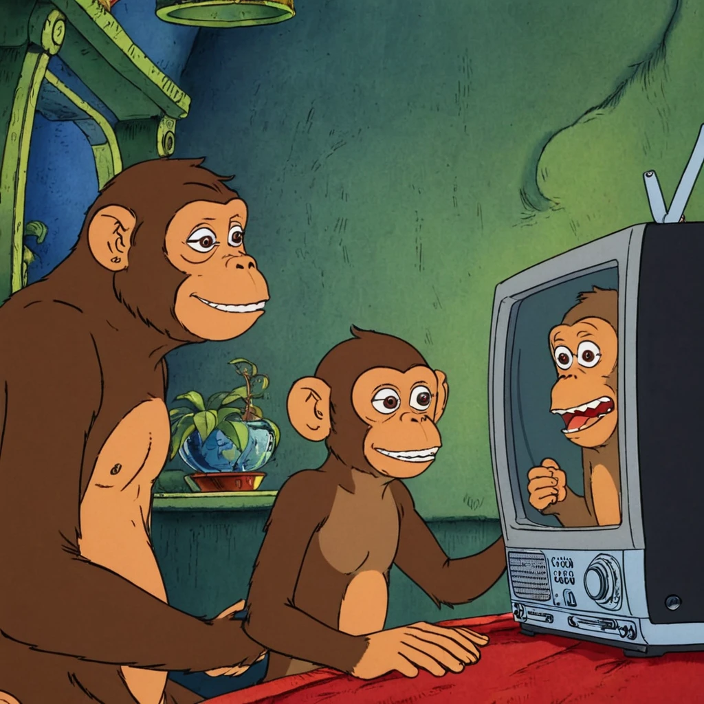 the guy looks surprised at the TV there is a funny ey on the TV