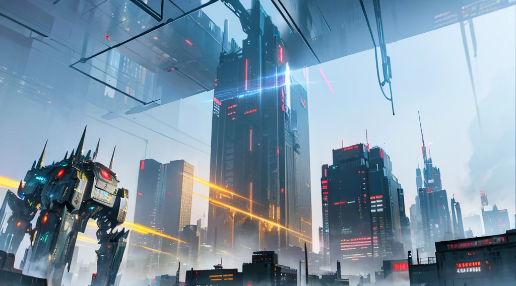 a monstrous creature in a futuristic city, 8k, highly detailed, cinematic lighting, dramatic angles, moody atmosphere, cyberpunk, neon lights, skyscrapers, metal and glass architecture, intricate details, volumetric fog, dynamic pose, glowing eyes, sharp teeth, powerful muscles, intimidating presence, photorealistic