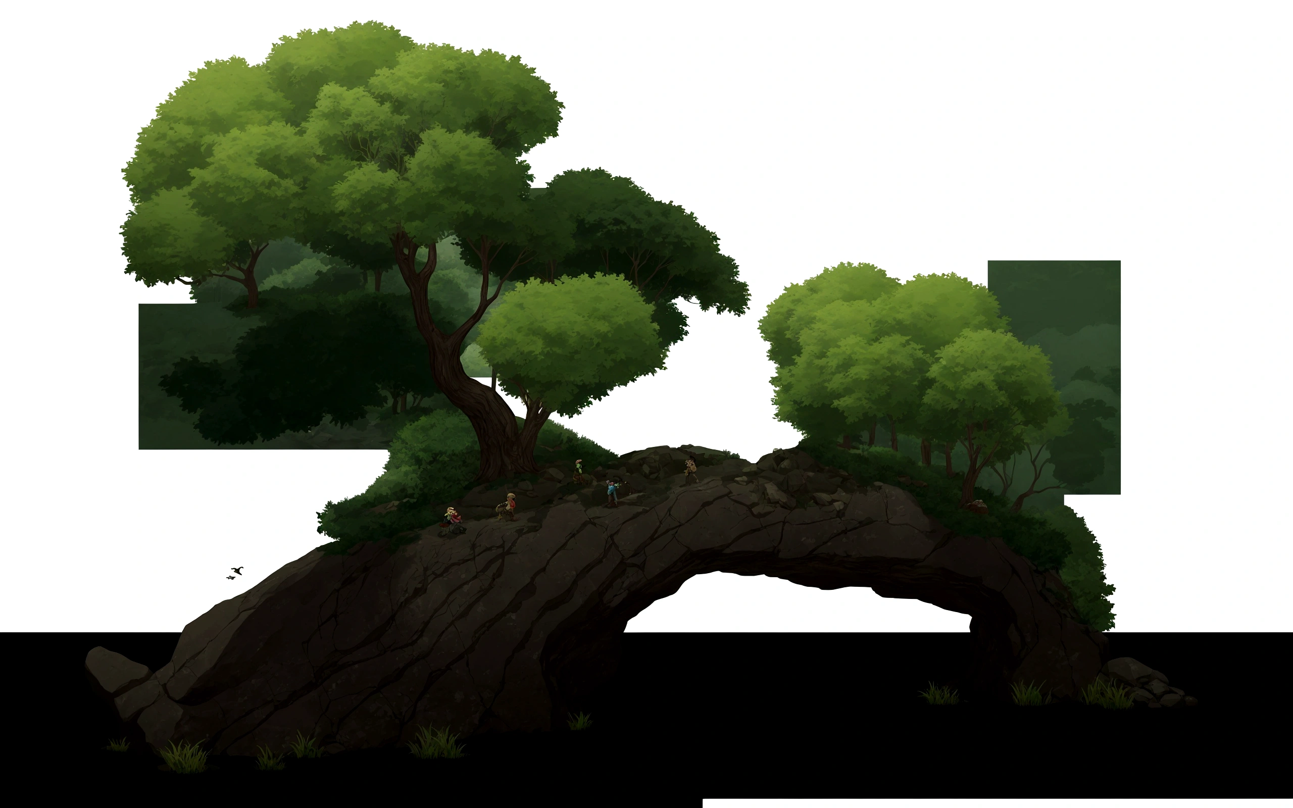 a cartoon image of a tree with a branch and a bird flying over it, game asset of plant and tree, forest backdrop, woodland background, props containing trees, large tree, forest background, ancient wood environment, elf forest background, background jungle, background art, an old elven wood, forest setting, detailed forest background, some trees in the background, tileable texture, 2 d texture, 2d texture, tileset, detailed game art, stone texture, stylized layered textures, stylized stone cladding texture, dungeon background, game asset, flat texture