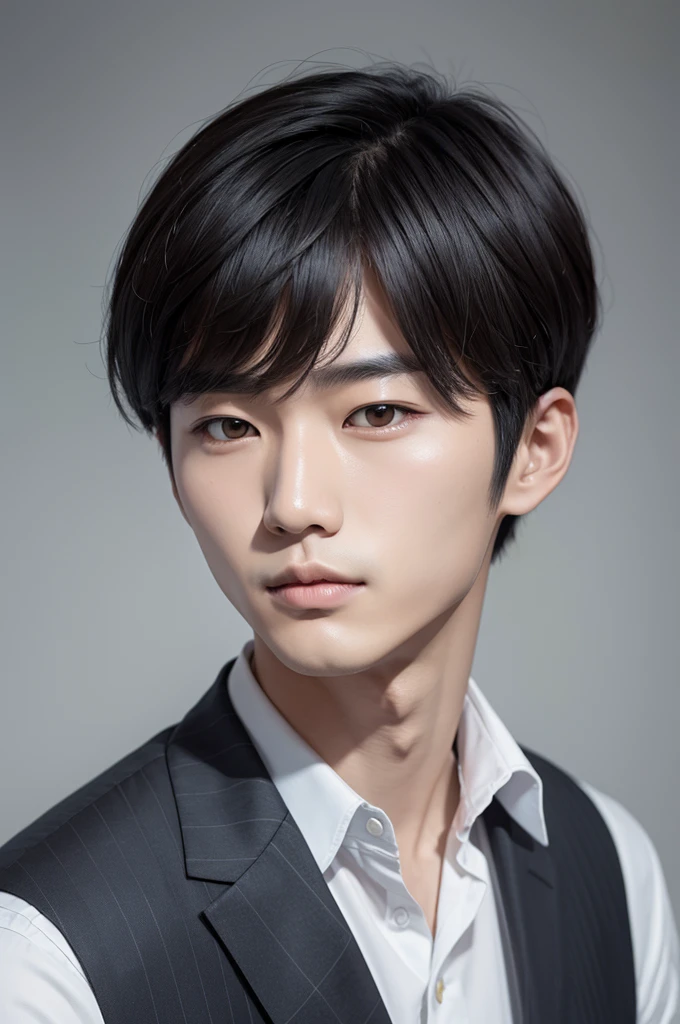 Create a drawing of a Korean man with bangs