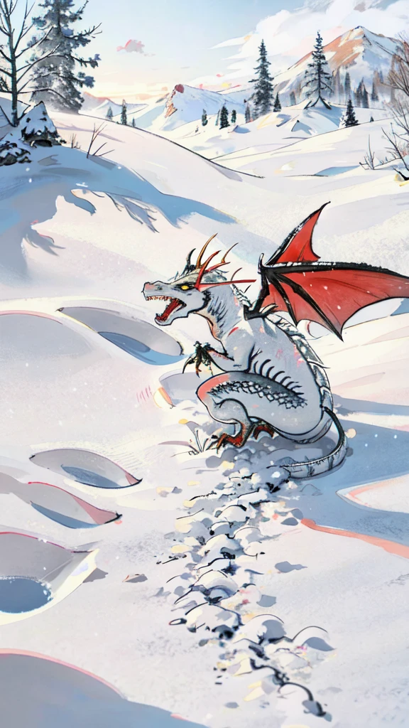 A snow ambient with a dragon