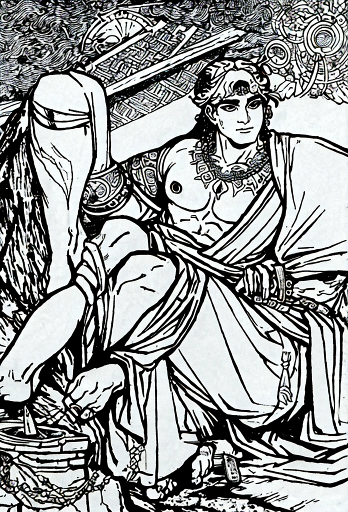 ancient greek god, tatto, black and white