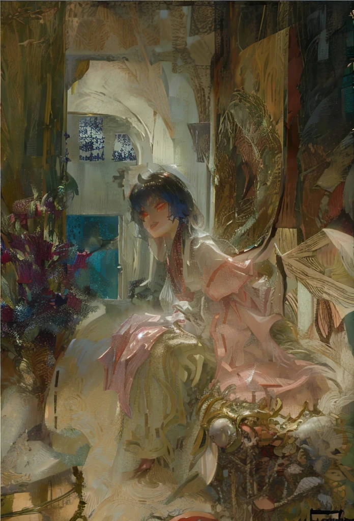 (((remilia scarlet))), beautiful detailed eyes, beautiful detailed lips, extremely detailed face and features, porcelain skin, long silver-blue hair, elegant pink dress, black bat wings, vampire, dark moody background, dramatic lighting, mysterious and alluring, highly detailed, 8k, photorealistic, fantasy portrait