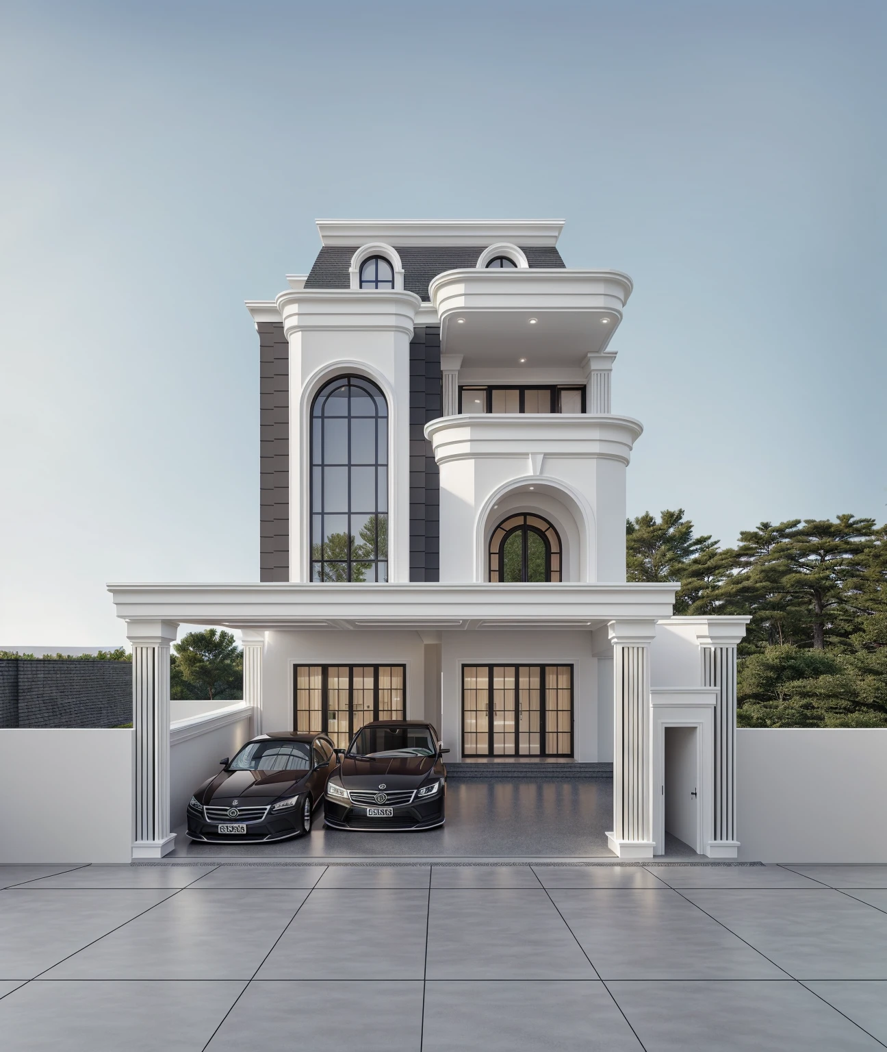PLATFORM KTHOUSE, 1 morden villa, slope roof, main material of villa about build color wall:1.2 glass panel:1.1 and stone:1.2, 1large yard, 1 road runs in front of the house, (RAW photo, real, best quality, masterpiece:1.2), look morden minimalist, 1 road in front of the house, dynamic lighting:1.3, (hyper realistic, photo-realistic:1.2), high quality, (dark lighting:1.2), perfect lighting, archdaily, no human, light at 12 noon, light in door:1.2