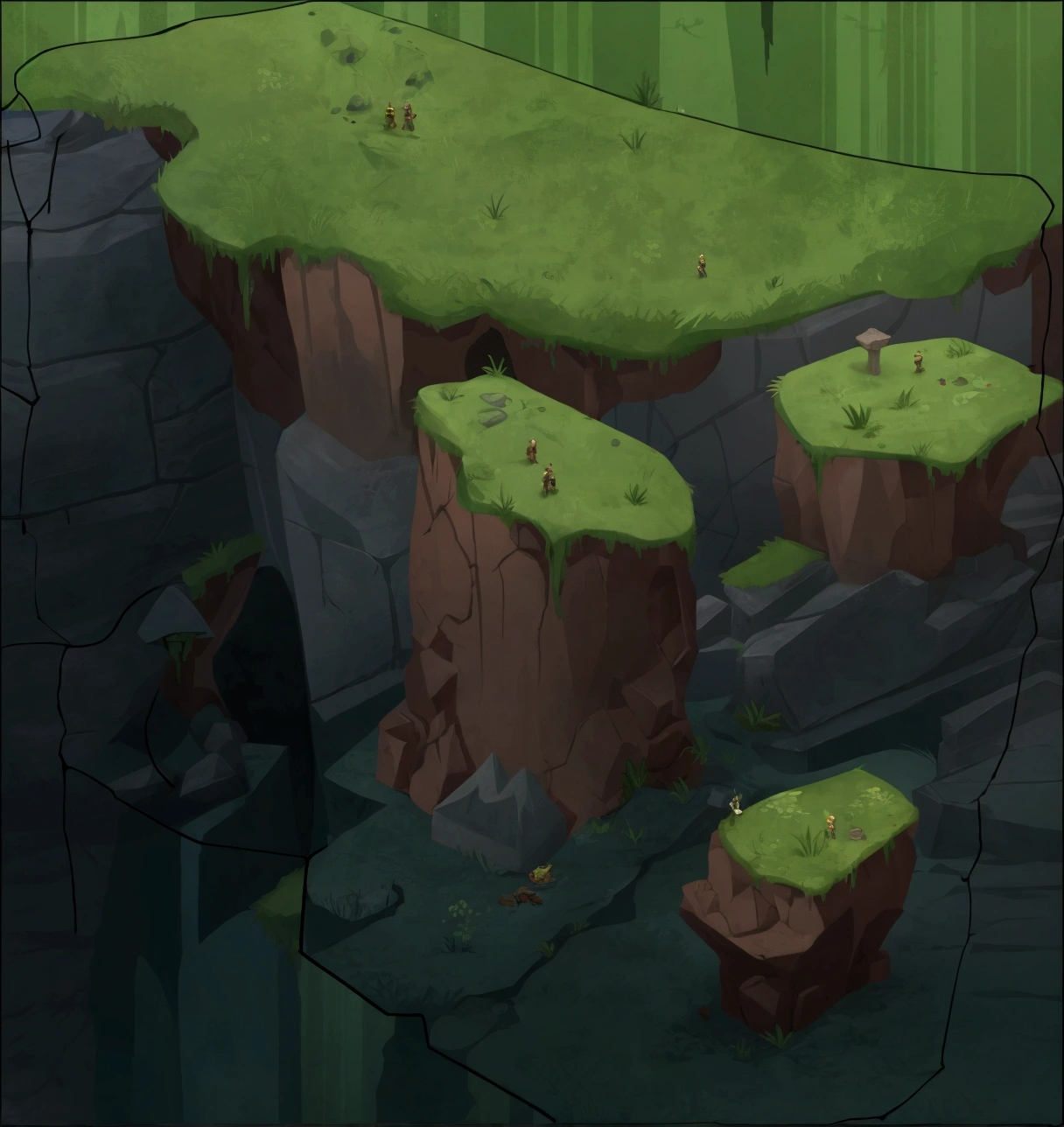 cartoon illustration of a cliff with grass growing on top, 2 d game art background, background art, rocky environment, game asset, 2 d texture, dungeon background, 2d texture, 2d game asset, background fortress, 2d game background, background is the ruins, cave background, detailed game art, stylized concept art, cliff side, 2 d game environment design, more detailed
