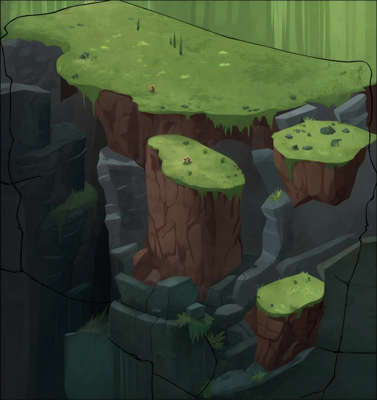 cartoon illustration of a cliff with grass growing on top, 2 d game art background, background art, rocky environment, game asset, 2 d texture, dungeon background, 2d texture, 2d game asset, background fortress, 2d game background, background is the ruins, cave background, detailed game art, stylized concept art, cliff side, 2 d game environment design, more detailed