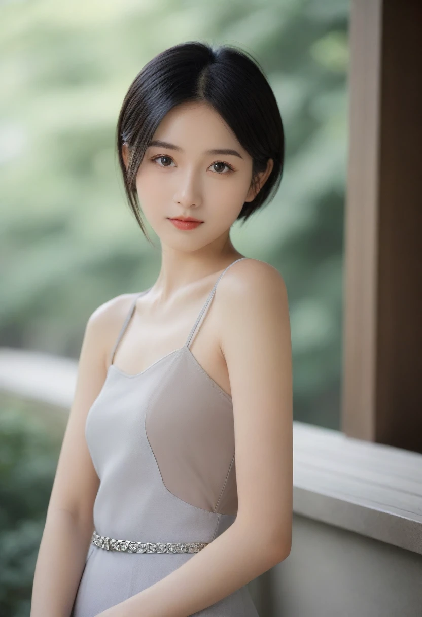 8K, Ultra-high resolution, Highest quality, masterpiece, 三分割法によるphotograph,Surreal, photograph, 1 Girl, (:1.3), pretty girl, Cute face, Beautiful eyes in every detail, 細かくdetailedに,masterpiece,, One Girl:1.2, Japan Female Announcer,whole body,(Absurd, High Fantasy Art, Best HD images, 注意深くdetailedに, 非常にdetailedな特徴と質感), Solo Character, 16 years oldhas short black hair, Purple eyes with black pupils, Flat Chest, Slim texture, Very thin lips, White skin, (Scottish short skirt, Grey Leather Shirt, silver meral belt between her Scottish short skirt and belly), Confident pose, Very serious face, No Sense of Humor Irish Wooden Cottage with Ancient Greek and Celtic Furniture, Attractive thighs, Sensual,A carefree smile,Heal the heart,Black Hair,Short Bob,Looking at the audience、beauty,Long neck、Laugh a little、Please close your mouth and laugh、(((Ideal body type))),A cup small breasts :2,、Portraiture:2、Perfect Anatomy、鮮明なdetailed、detailed、Surreal、Light and shadow,Strong light