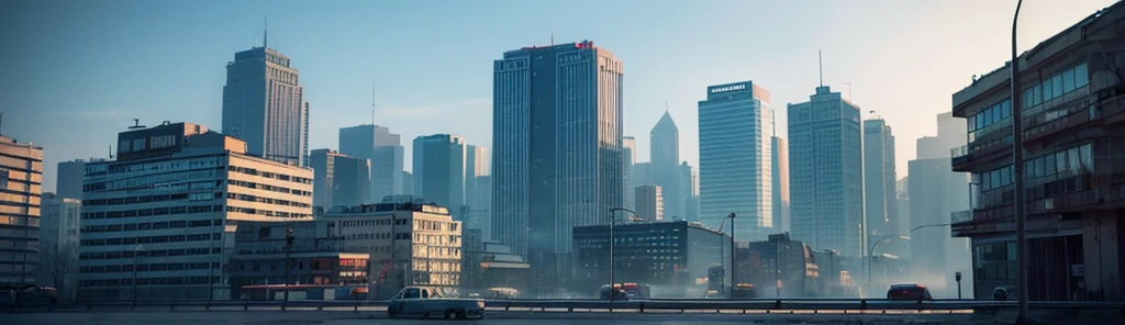 Banner for promoted server, project zomboid, with panelka russian style city in 1993, without text