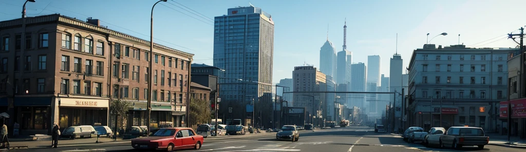 Banner for promoted server, project zomboid, with panelka russian style city in 1993, without text