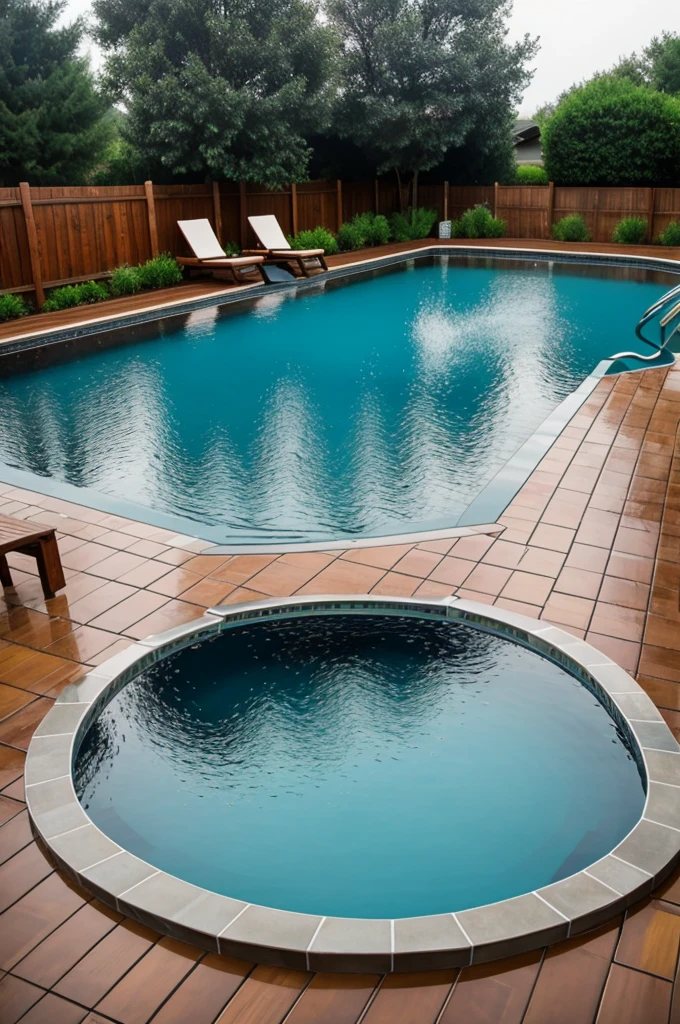 Outdoor pool in the rain