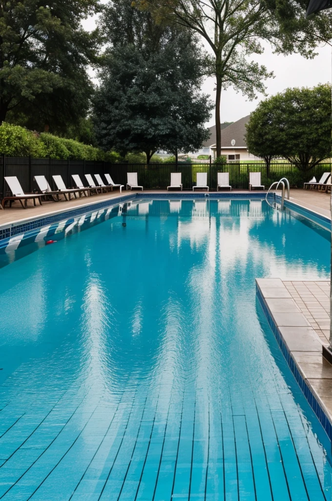 public outdoor pool in the rain