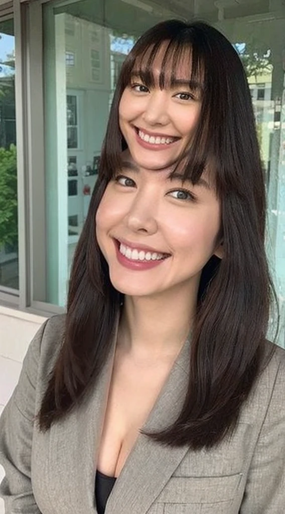 Busty Woman dressed like a , smile